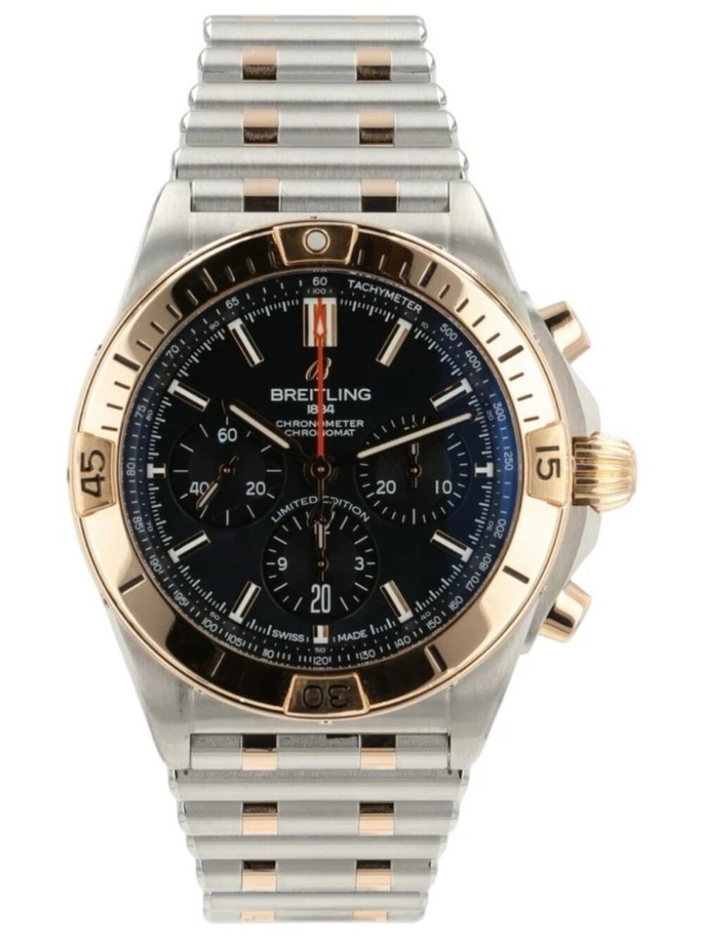 Breitling Chronomat B01 Black MOP Dial 18k Rose Gold & Steel LE 42mm Mens UB0134